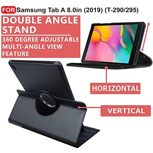 Cedo Samsung Tab A (8 Inch) Flip Cover | Leather Finish | 360 Degree Rotate Back Cover | Shockproof Back Cover Case For Samsung Galaxy Tab A (8 Inch) (2019) Sm-T290 / Sm-T295 (Black)