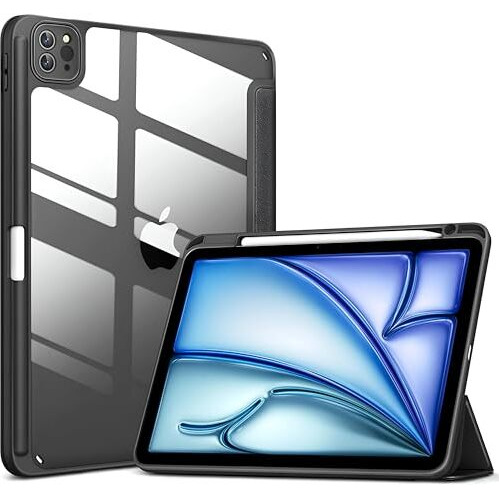 Proelite Case For Ipad Air 11 Inch M3/M2 2025/2024, Ipad Air 10.9 Inch 5Th/4Th Gen & Ipad Pro 11 Inch 4Th/3Rd Gen 2022 Case Cover, Transparent Smart Flip Cover With Pencil Holder, Black
