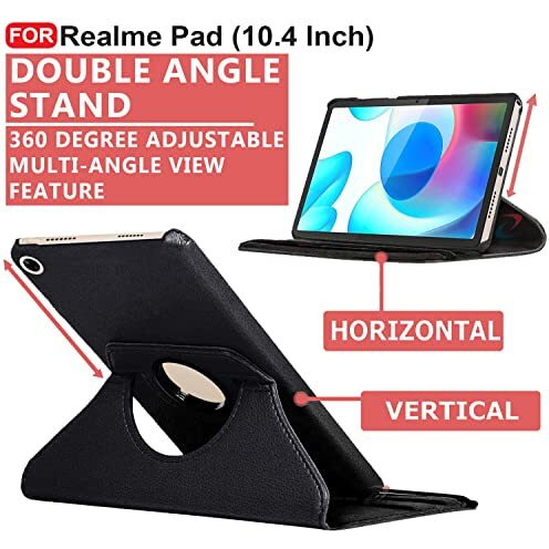 Cedo Realme Pad (10.4 Inch) Flip Cover | Leather Finish | 360 Degree Rotate Back Cover | Shockproof Back Cover Case For Realme Pad (10.4 Inch) (Black)