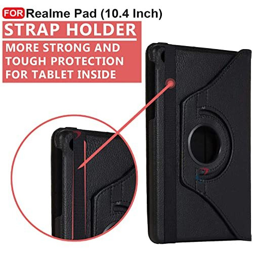 Cedo Realme Pad (10.4 Inch) Flip Cover | Leather Finish | 360 Degree Rotate Back Cover | Shockproof Back Cover Case For Realme Pad (10.4 Inch) (Black)