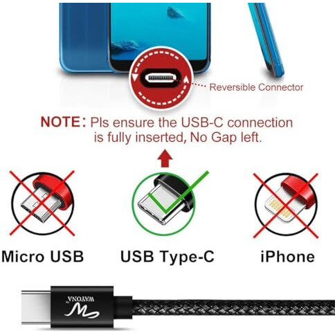 Wayona Usb Type C Short 65W/3A Fast Charging Data Cable For Powerbank, Android Auto, Apple Carplay, Samsung Galaxy S24, S23, S22, S21, S20, Iphone 15, 15 Pro, 15 Pro Max, 15 Plus (0.25M, Black)