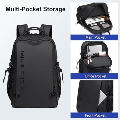 Arctic Hunter Laptop Backpack For Men Women 25L Lightweight Water-Resistant Casual Backpack 15.6-Inch Laptop Bag 5 Pockets Sleek For College Office Daypack, Black