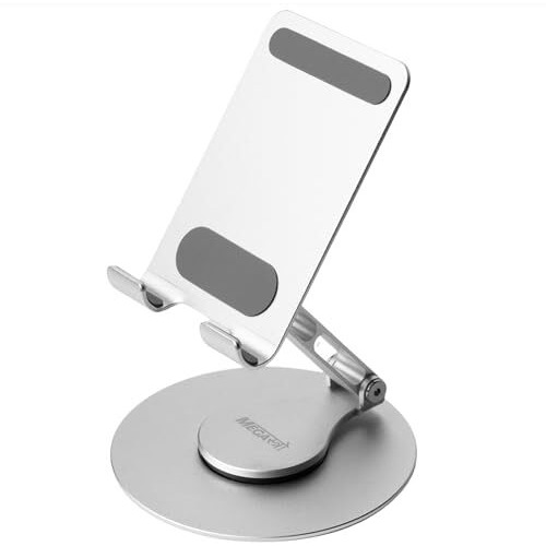 Megastro Aluminum 360 Rotatable Phone/Tablet Stand (Under 10Inch) - Mvpmini | Adjustable, Sturdy, And Versatile | Universal Compatibility | Hands-Free Viewing (Metallic Silver)