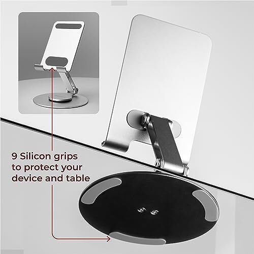 Megastro Aluminum 360 Rotatable Phone/Tablet Stand (Under 10Inch) - Mvpmini | Adjustable, Sturdy, And Versatile | Universal Compatibility | Hands-Free Viewing (Metallic Silver)
