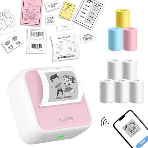 Seznik Mini Printer, Inkless, Thermal, Bluetooth, Portable Printer, Compatible Android, Ios Mobile. 1 Year Warranty (Minix-Pink)