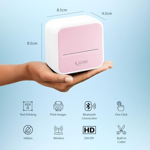 Seznik Mini Printer, Inkless, Thermal, Bluetooth, Portable Printer, Compatible Android, Ios Mobile. 1 Year Warranty (Minix-Pink)