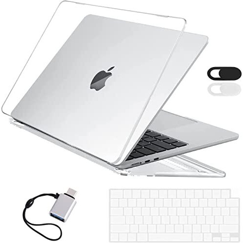 Eoocoo Hard Shell Case Compatible For 2025 2024 2022 Macbook Air 13.6 Inch M4 A3240 M3 A3113 M2 A2681,Retina Display&Touch Id,M2 M3 M4 Air 13" For Keyboard Cover&Camera Cover&Usb Type C Adapter-Clear