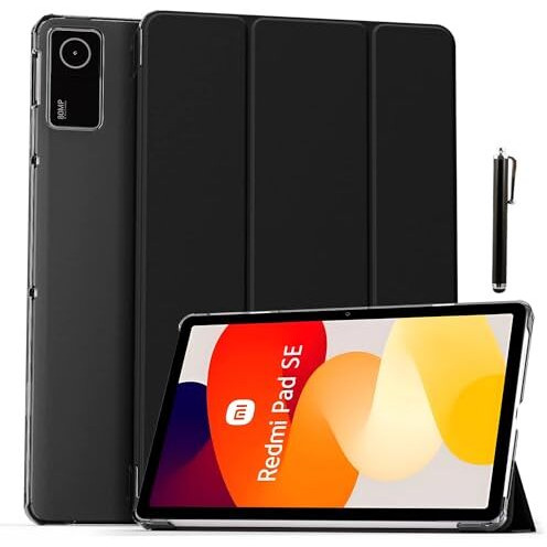 Proelite Case Cover For Redmi Pad Se 11 Inch Cover, Smart Flip Case Cover For Redmi Pad Se 11 Inch Translucent Back With Stylus Pen [Auto Sleep Wake Feature], Black