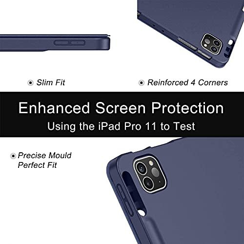 Proelite Smart Case For Ipad Pro 11 Inch 2022/2021 4Th/3Rd Gen [Auto Sleep/Wake Cover] [Pencil Holder] [Soft Flexible Case] Recoil Series, Dark Blue