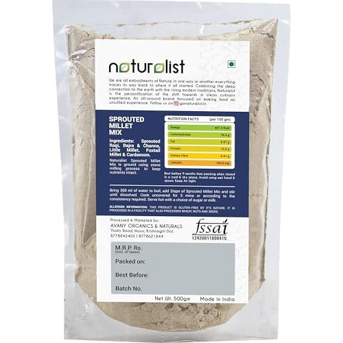 Naturalist 500 Gm Sprouted Millet Mix | 100% Natural | Chemical Free | Fibre And Vitamin B Rich Healthy Meal - 500 Grams