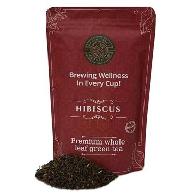 Green Tara's Aurai Hibiscus Green Tea | Certified Organic 100G (3.52 Oz) | Herbal Wellness Tea | Premium Whole Leaf Blend | Antioxidant-Rich | Caffeine-Free | Resealable Ziplock Pouch For Freshness