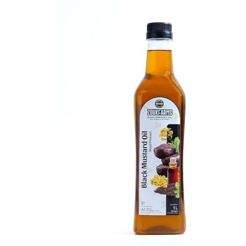 Zoukfarms Wood Pressed Black Mustard Oil 1L | Cold Pressed & Unrefined | Lakdi Kachi Ghani Extraction | No Chemicals Or Additives | For Cooking, Massage & Skincare | Pure & Natural