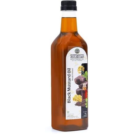 Zoukfarms Wood Pressed Black Mustard Oil 1L | Cold Pressed & Unrefined | Lakdi Kachi Ghani Extraction | No Chemicals Or Additives | For Cooking, Massage & Skincare | Pure & Natural