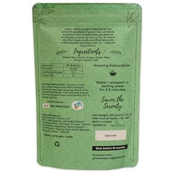 Green TaraS Aurai Detox Kahwa Green Tea | Certified Organic 100Gm (3.52 Oz)| Refreshing & Cleansing Blend | Premium Whole Leaf Blend | Resealable Zipper Pack
