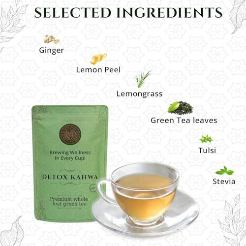 Green TaraS Aurai Detox Kahwa Green Tea | Certified Organic 100Gm (3.52 Oz)| Refreshing & Cleansing Blend | Premium Whole Leaf Blend | Resealable Zipper Pack