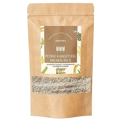 Aranyaka Ponni Kaikuthal (Hand-Pounded) Brown Rice (1Kg) | (Medium Grain,Unpolished, Boiled) | Brown Chawal | Loaded With Dietary Fiber And Nutrients| 1Kg