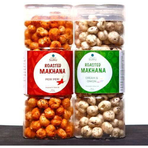 Suru Flavoured Makhana, Roasted With Olive Oil, Peri Peri And Cream & Onion, 90G Each, Pack Of 2