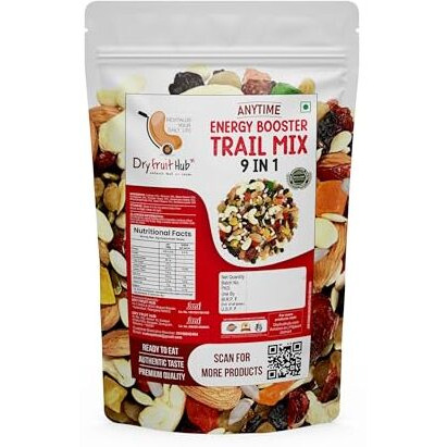 Dry Fruit Hub Anytime Energy Booster Trial Mix 900Gm | 9 In 1 Dry Fruits Mix | Healthy Snacks | Dry Fruits ,Nuts, Seeds And Berries Mix | Cashews Nuts | Almonds | Green And Black Raisins | Cranberries | Pumpkin , Sunflower And Watermelon Seeds | Mixed Dried Fruits