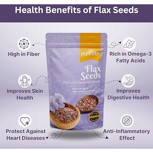 Purevitr Flax Seeds | 200G | Raw Flax Seeds For Eating | Omega-3 Rich Seed, High In Fiber & Protein |Healthy Snacks| Baking & Smoothies (Pack Of 1)
