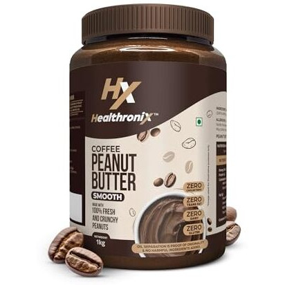 Healthronix Coffee Smooth Peanut Butter 1Kg | 27G Protein & 7G Dietary Fibre | Healthier & Tastier Nut Butter Spread For Morning Breakfast, Evening Snacks | Cholesterol Free | Creamy Peanut Butter