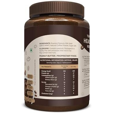 Healthronix Coffee Smooth Peanut Butter 1Kg | 27G Protein & 7G Dietary Fibre | Healthier & Tastier Nut Butter Spread For Morning Breakfast, Evening Snacks | Cholesterol Free | Creamy Peanut Butter
