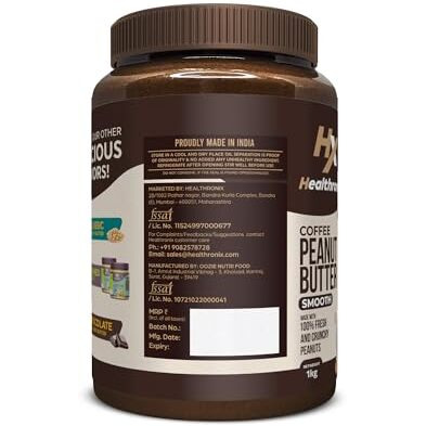 Healthronix Coffee Smooth Peanut Butter 1Kg | 27G Protein & 7G Dietary Fibre | Healthier & Tastier Nut Butter Spread For Morning Breakfast, Evening Snacks | Cholesterol Free | Creamy Peanut Butter