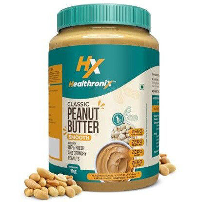 Healthronix Classic Smooth Peanut Butter 1Kg | 26G Protein To Boost Energy | Tasty & Healthy Nut Butter Spread | Vegan | Cholesterol Free, Gluten Free | Zero Trans Fat | Creamy Peanut Butter