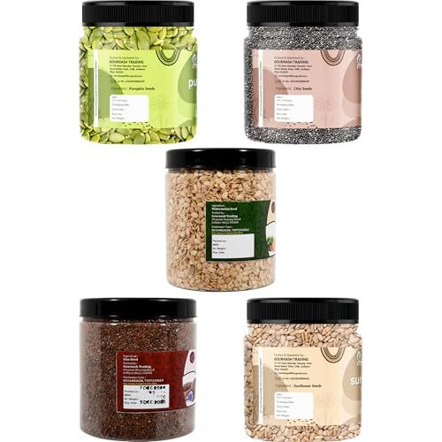 Mumma's Home Gramity 5 X 1Kg Each (Total 5Kg) 100% Natural Pumpkin, Sunflower, Chia, Watermelon, Flax Seeds With High Dietary Fiber Seeds