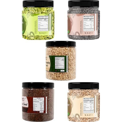 Mumma's Home Gramity 5 X 1Kg Each (Total 5Kg) 100% Natural Pumpkin, Sunflower, Chia, Watermelon, Flax Seeds With High Dietary Fiber Seeds