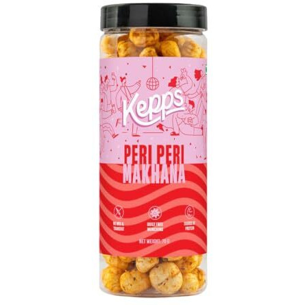 Kepps Peri Peri Makhana Snack, Gluten Free, Rich In Fiber And Protein, Never Fried, Low Calorie, Delicious Munchies, For All Age, Spicy & Crunchy (70 Gm)