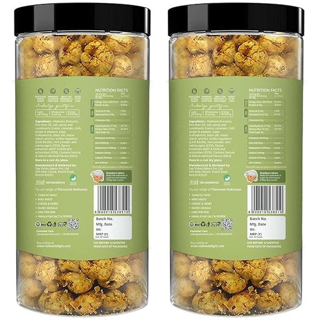 Vishnu Delight Roasted Organic Makhana, Mint Masti Flavor, 2 Packs Of 90G Each - Refreshing, Cooling, And Deliciously Addictive Fox Nut Snacks With A Hint Of Minty Freshness