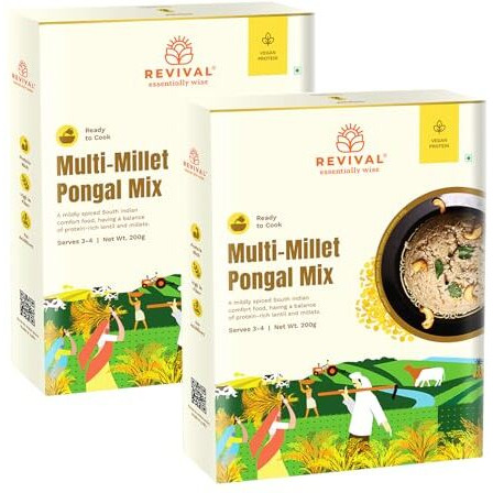 Revival Multi-Millet Pongal Mix  Pack Of 2 (200G Each) | Instant South Indian Breakfast | High In Fiber & Protein | Gluten-Free | Made With Authentic Spices | Quick & Easy To Prepare