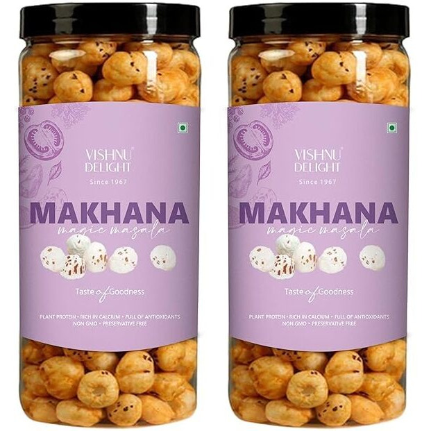 Vishnu Delight Organic Roasted Makhana, Magic Masala Flavor, 2 Packs Of 90G Each - Crunchy, Deliciously, And Full Of Flavorful Indian Spices