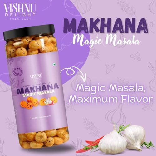 Vishnu Delight Organic Roasted Makhana, Magic Masala Flavor, 2 Packs Of 90G Each - Crunchy, Deliciously, And Full Of Flavorful Indian Spices