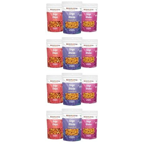 Promunch Soya Sticks (Chatpata Masala, Cream Onion) | Soya Chips (Peri Peri) | Crispy Snacks | Namkeen Savoury Chips | No Palm Oil And Maida | - 30G Pack Of 12