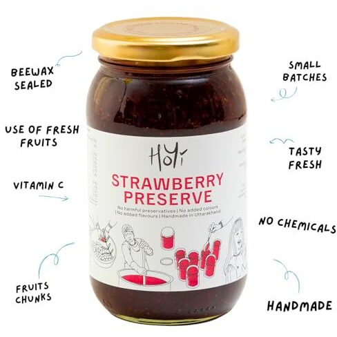 Hoyi Strawberry Jam Preserve| No Refined Sugar & Preservatives | Farm-Fresh | Loaded With 62% Fruit Chunks | Kids And Moms | No Added Flavors Or Colors (250 Gms)