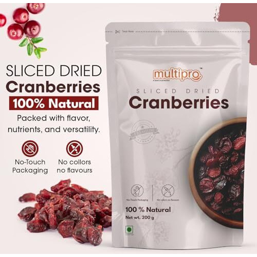 Multi Pro Cranberry Dried, Sliced Cranberries - Tangy & Sweet Flavor, High Antioxidant, Cranberry Dry Fruit Without Sugar Dietary Fiber, Ideal For Smoothies, Baking, Preservative-Free (Pack Of 1)