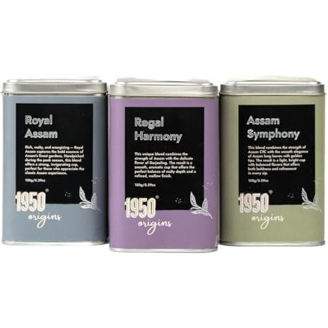 1950 Origins Premium Assam & Darjeeling Black Tea Combo Pack Of 3 Tin Caddies (3 X 150G) | Symphony, Royal Assam & Regal Harmony | 100% Natural Long Leaf Loose Tea | Rich, Strong & Fresh Flavor