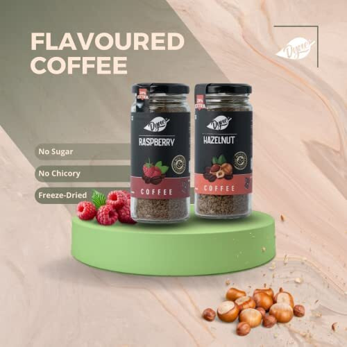 Dyne Instant Coffee With Raspberry And Hazelnut Pure Flavor Combo, No Added Sugar And Chicory,(2 X 60 Gm, Hazelnut, Berrylicious Flavoured) Pack Of 2