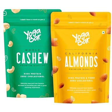 Yogabar Dry Fruits Combo 400G - Whole Cashew 200G & Californian Almonds 200G - Ideal For Gift Boxes - Consistent Quality Throughout The Year - 400G (200G X 2)