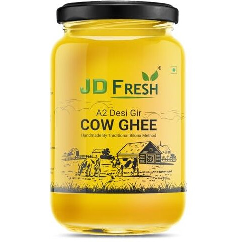 Jd Fresh A2 Gir Cow Ghee 500 Ml/Pure Cow Ghee/Traditional Bilona Method/Pure And Healthy Immunity Booster, Natural, Fresh Desi Cow Ghee (Glass Bottle - 500 Ml)