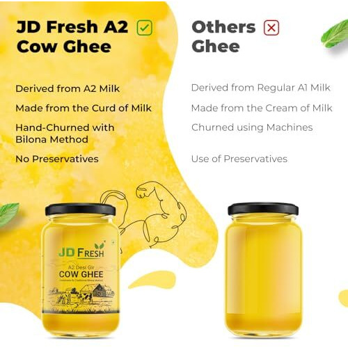 Jd Fresh A2 Gir Cow Ghee 500 Ml/Pure Cow Ghee/Traditional Bilona Method/Pure And Healthy Immunity Booster, Natural, Fresh Desi Cow Ghee (Glass Bottle - 500 Ml)