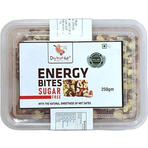 Dry Fruit Hub Energy Bites Sugar Free 250Gm | With Sweetness Of Dates | Dry Fruit Chikki | Healthy Snacks With Goodness Of Kaju Badam Pista Dates And Pure Ghee | Dates Barfi