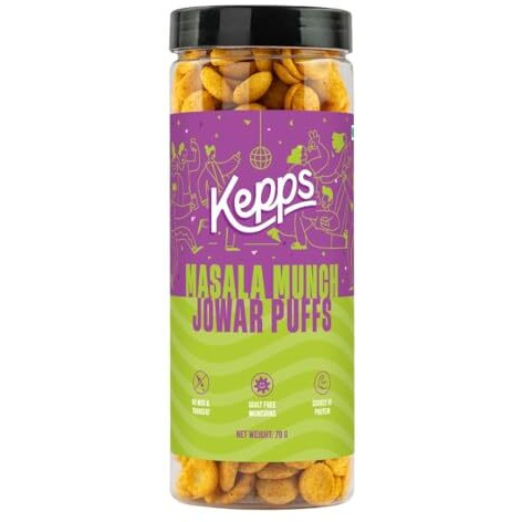 Kepps Masala Munch Jowar Puffs Snack, Gluten Free, Rich In Fiber And Protein, Never Fried, Low Calorie, Delicious Munchies, For All Age, Kid Friendly (70 Gm)