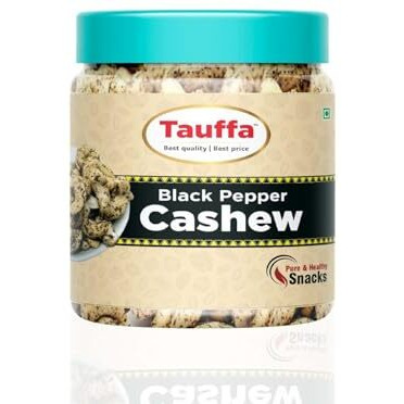 Tauffa Black Pepper Cashews - Premium Roasted Cashews With A Peppery Twist, 250G | Rich In Protein & Nutrients | Gourmet Snack For Office, Travel, Or Parties | Healthy And Delicious Nutty Treat