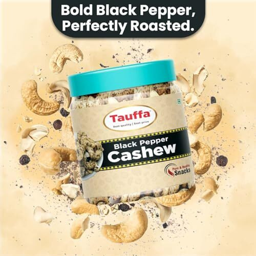 Tauffa Black Pepper Cashews - Premium Roasted Cashews With A Peppery Twist, 250G | Rich In Protein & Nutrients | Gourmet Snack For Office, Travel, Or Parties | Healthy And Delicious Nutty Treat