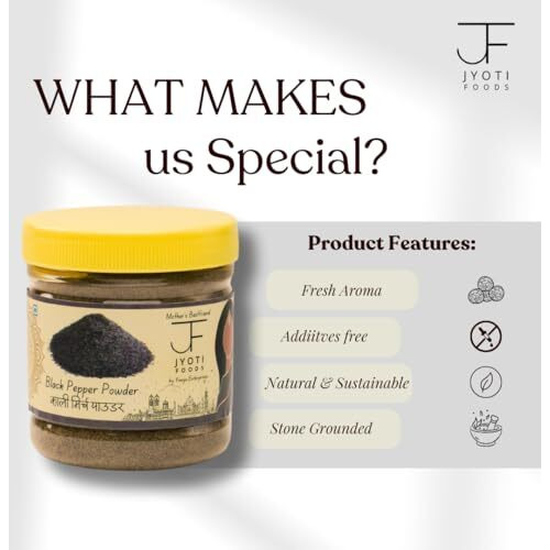Jyoti Foods Black Pepper Powder 100 Grams | Stone Ground | Bold & Aromatic | Pure Kali Mirch Powder | Natural Kali Mirch Powder | A Mother's Best Friend | Free Spoon Inside