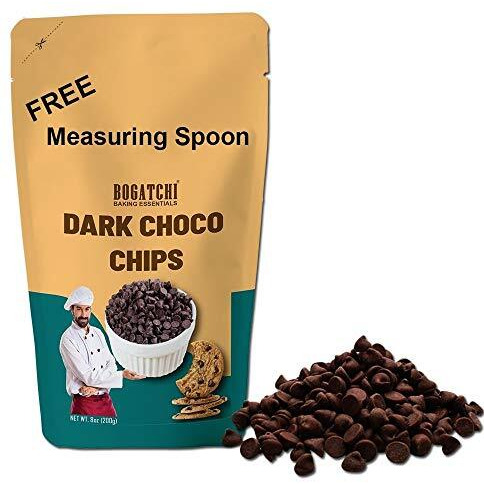 Bogatchi Chocolate Chips For Decoration Coffee, Ice Creams And Shakes, Dark Chocolate Chips, Dark Chocolate Chips, Gluten Free And Tasty, 200G With Free Measuring Spoon