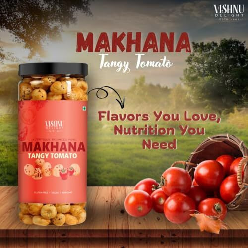 Vishnu Delight Tomato Treat Organic Roasted Makhana, (90G Each Pack Of 2), Tangy Tomato Flavored - Perfect Snack For Those Who Love The Taste Of Fresh Tomatoes