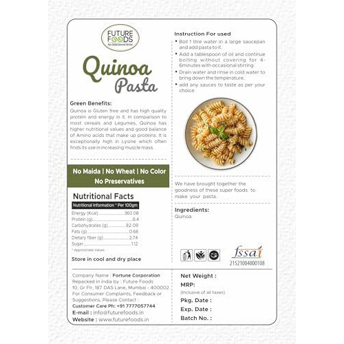 Future Foods Quinoa Pasta 250G | Gluten-Free | Easy To Digest | No Maida, Wheat Or Preservatives | Protein-Rich Pasta | Celiac-Safe | Ideal For Pcos Support